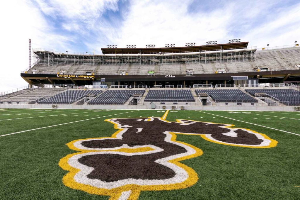 Scaffolding built at the War Memorial Stadium in WY